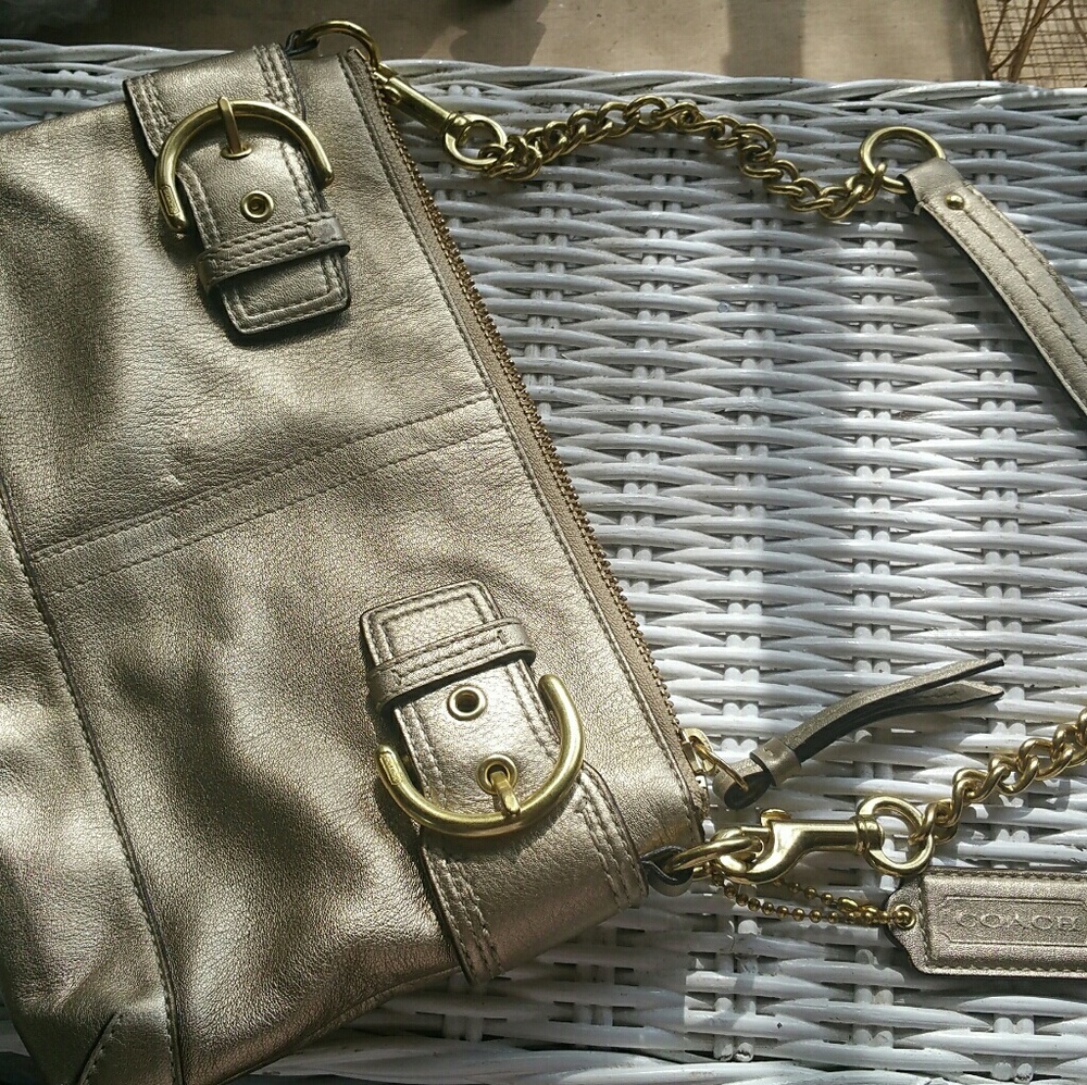 Coach Gold Metallic Buckle Leather Shoulder/Clutch